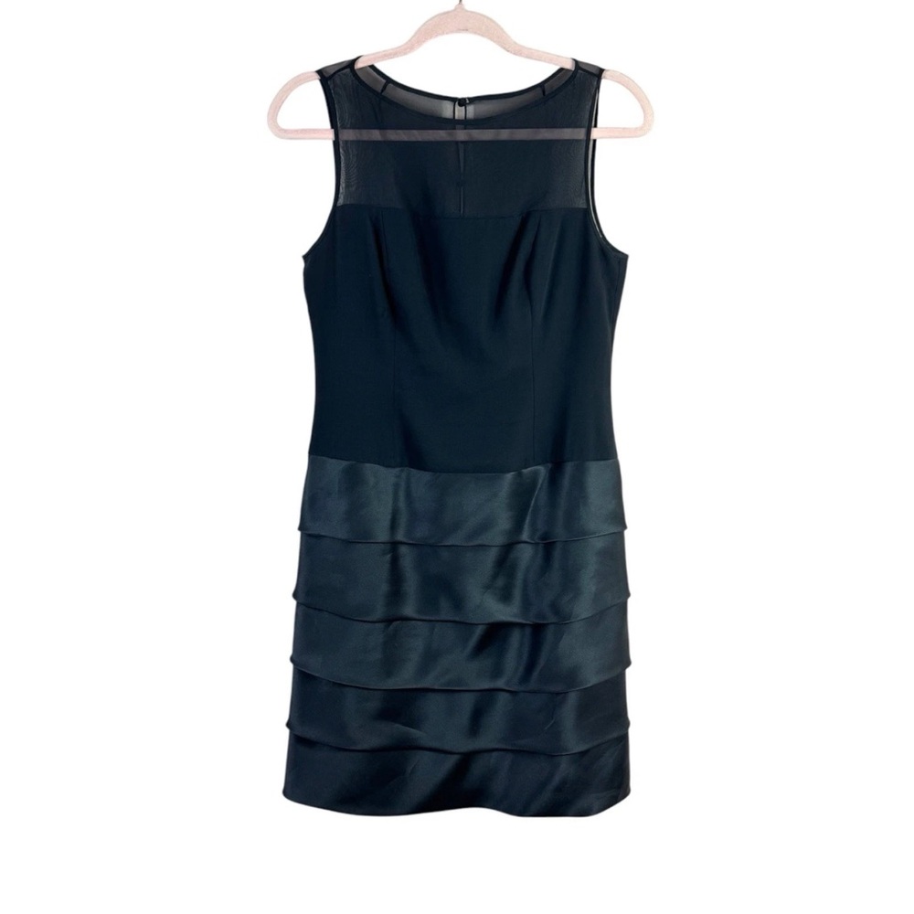 RICKIE FREEMAN for TERI JON womens 4 black silk sleeveless tiered sheath dress